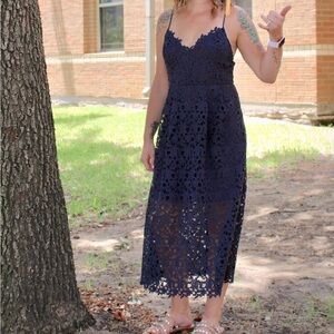 ASTR Navy Eyelet MIDI Dress